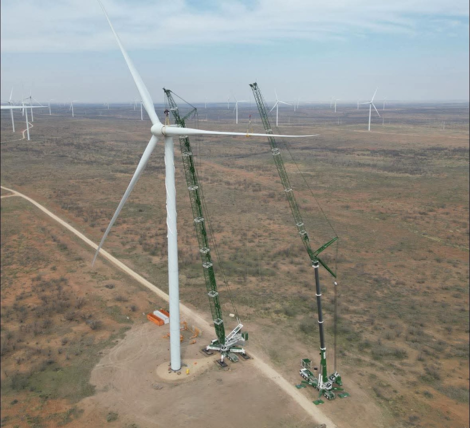Cranes positioned for wind turbine installation